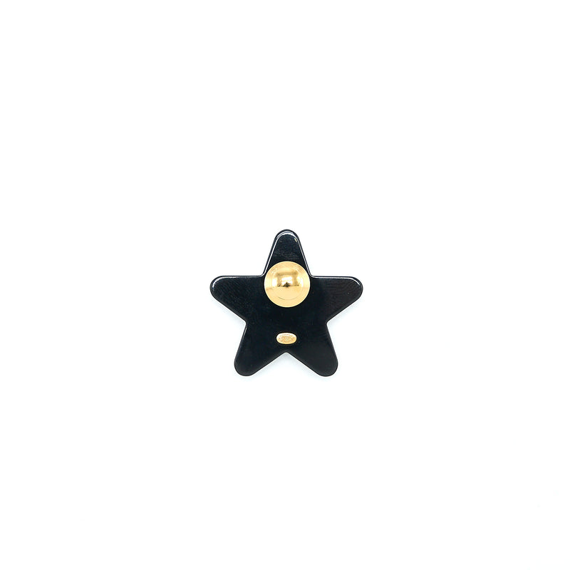 Chanel Star Brooch Black Gold Tone