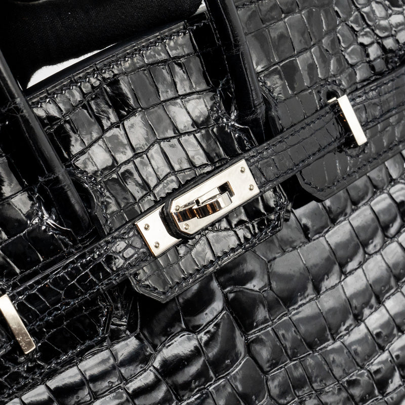 Hermes birkin 25 Shiny crocodile porosus black SHW stamp Z