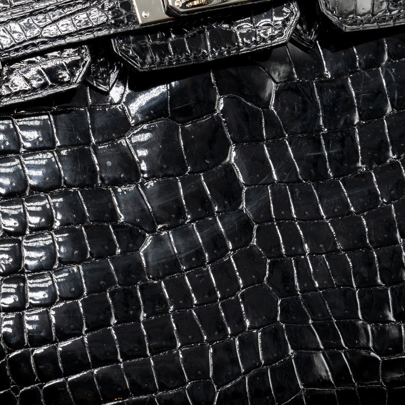 Hermes birkin 25 Shiny crocodile porosus black SHW stamp Z