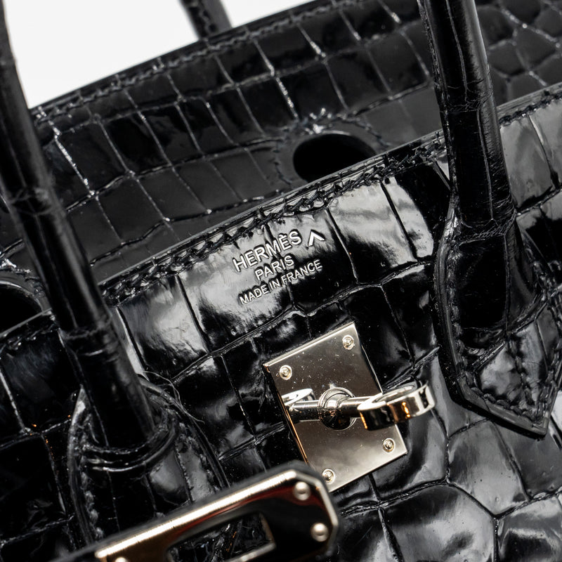 Hermes birkin 25 Shiny crocodile porosus black SHW stamp Z