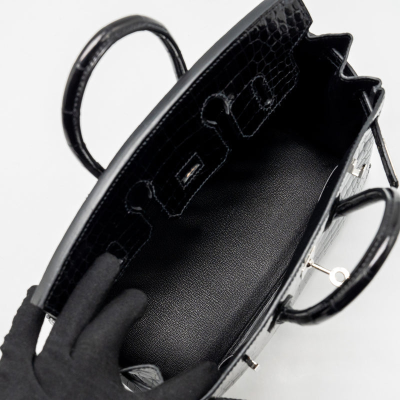 Hermes birkin 25 Shiny crocodile porosus black SHW stamp Z