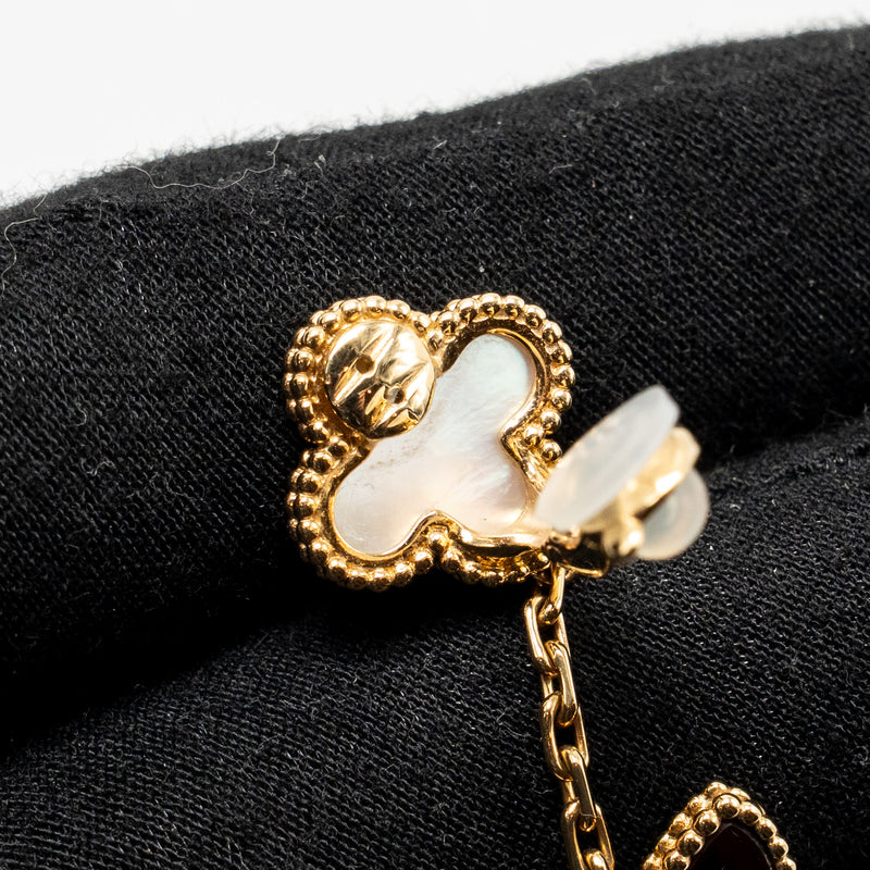 Van Cleef & Arpels  Lucky Alhambra 2-Motif Ear Clips Yellow Gold, White Mother of Pearl, Tiger’s Eye