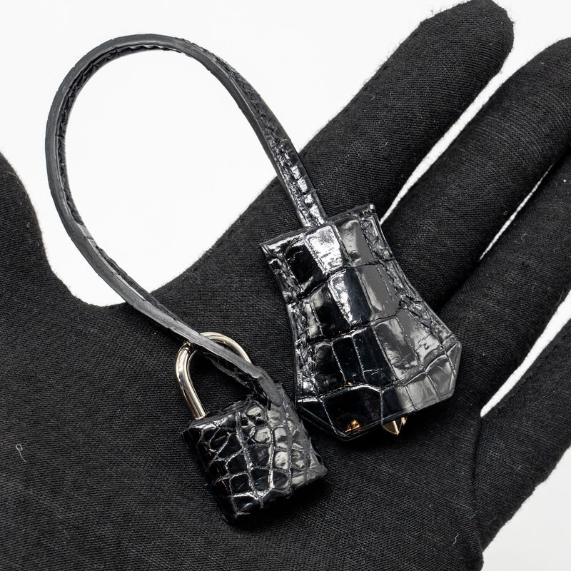 Hermes birkin 25 Shiny crocodile porosus black SHW stamp Z