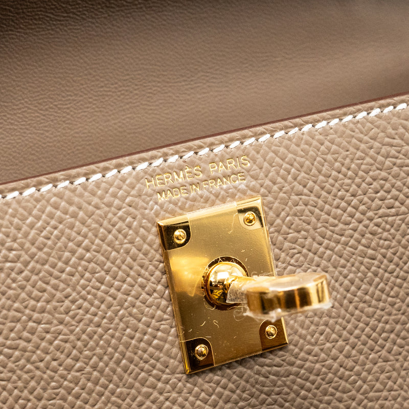 Hermes Mini Kelly II Epsom Etoupe GHW Stamp K