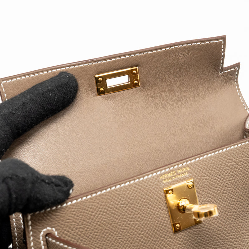 Hermes Mini Kelly II Epsom Etoupe GHW Stamp K