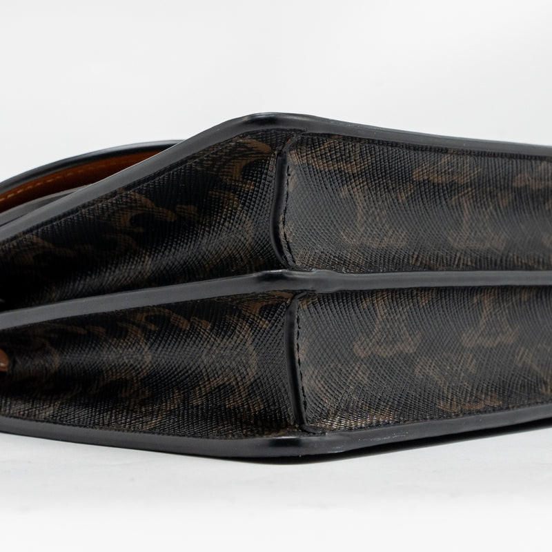 Celine Wallet On Strap Triomphe Canvas / Smooth Lambskin Tan GHW