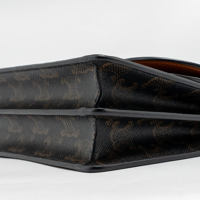 Celine Wallet On Strap Triomphe Canvas / Smooth Lambskin Tan GHW