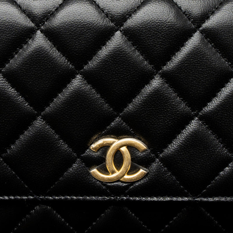 Chanel Detail Top Handle Wallet On Chain Lambskin Black Brushed GHW (Microchip)