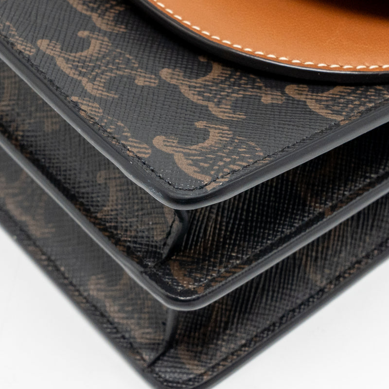 Celine Wallet On Strap Triomphe Canvas / Smooth Lambskin Tan GHW