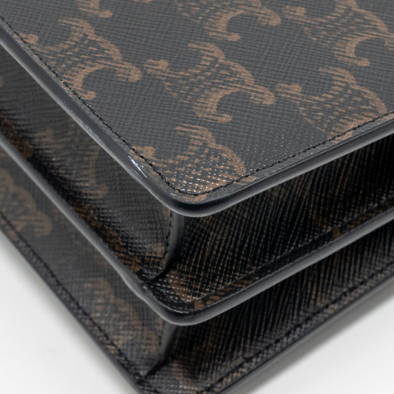 Celine Wallet On Strap Triomphe Canvas / Smooth Lambskin Tan GHW