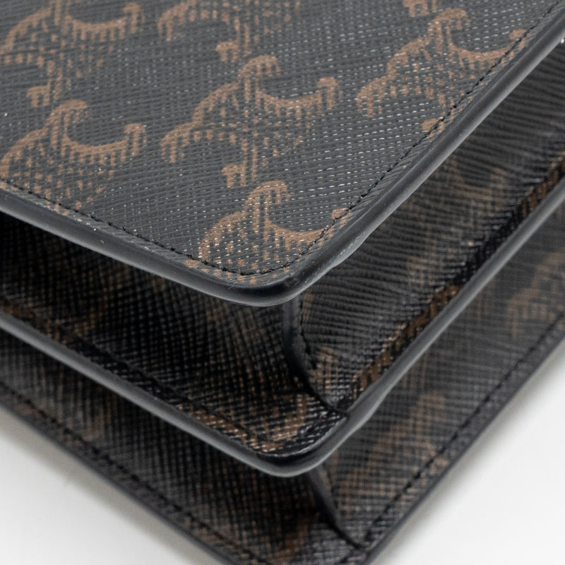 Celine Wallet On Strap Triomphe Canvas / Smooth Lambskin Tan GHW