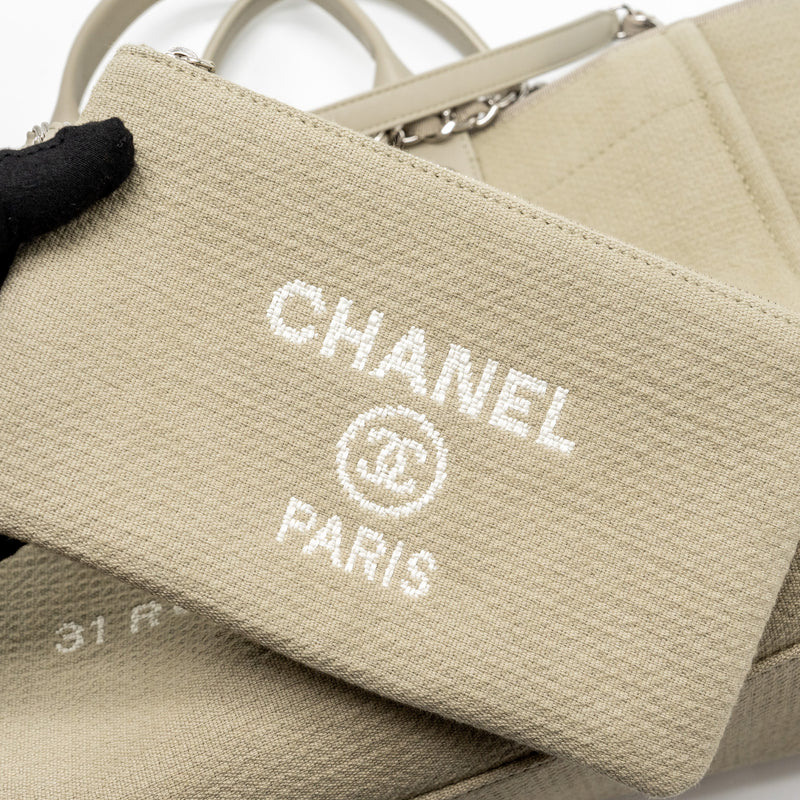 Chanel Deauville tote bag canvas beige SHW microchip