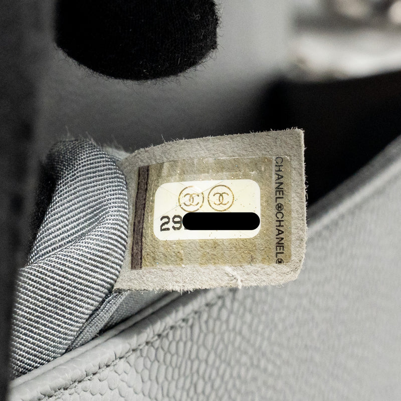 Chanel Medium Boy Bag Chevron Caviar Grey Ruthenium Silver Hardware