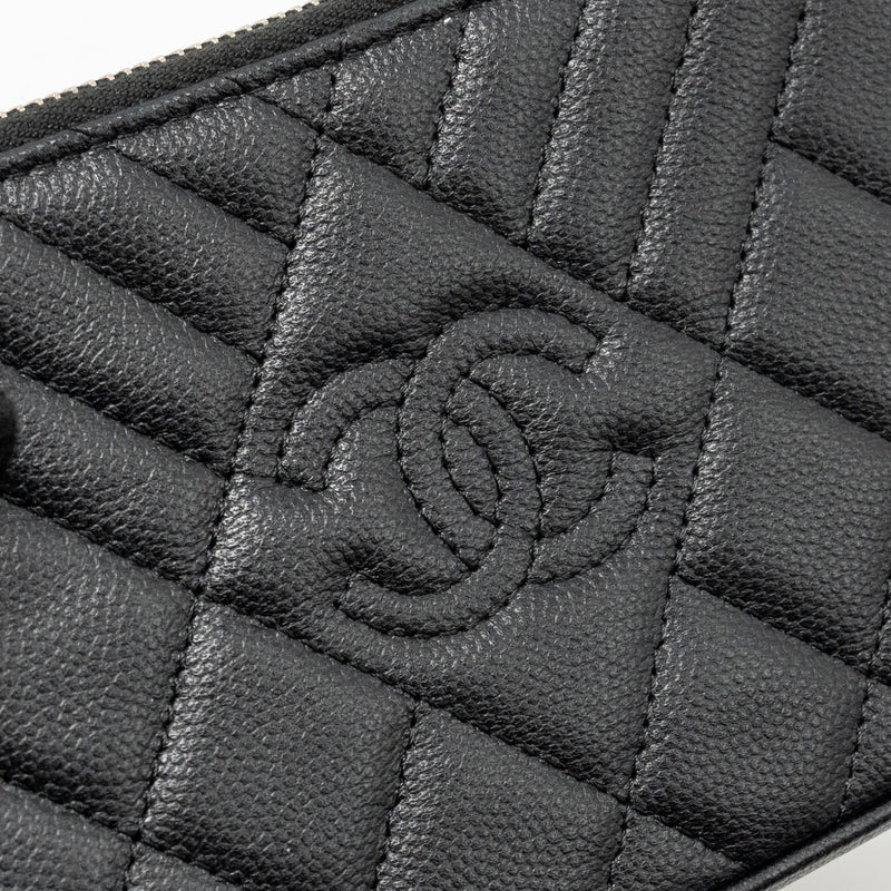 Chanel Double Zip Clutch with Chain Caviar Black SHW