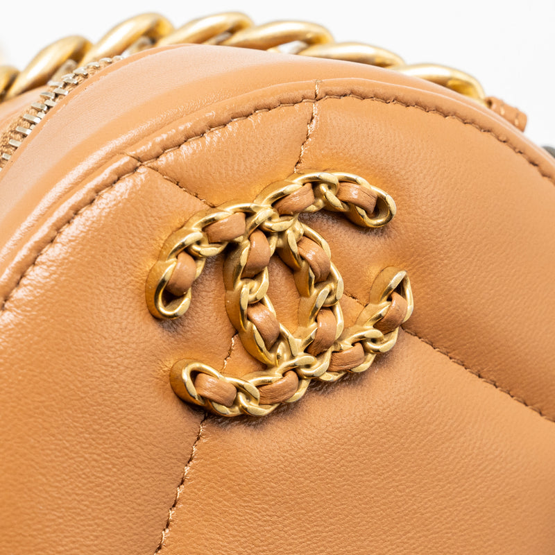Chanel 19 Round Clutch with Chain Lambskin Caramel Multicolour Hardware (microchip)