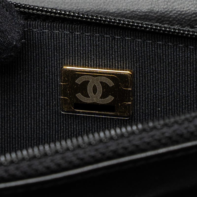 Chanel Detail Top Handle Wallet On Chain Lambskin Black Brushed GHW (Microchip)