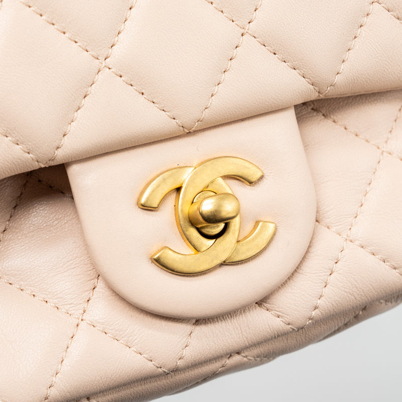 Chanel Pearl Crush Mini Square Flap Bag White Lambskin Light Gold Hardware