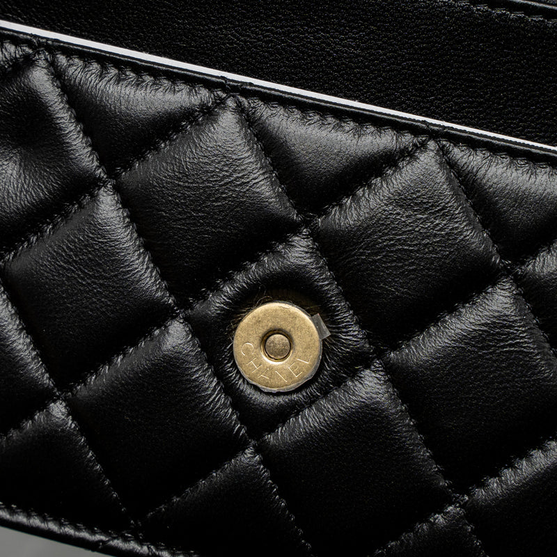 Chanel Detail Top Handle Wallet On Chain Lambskin Black Brushed GHW (Microchip)