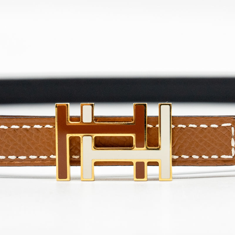 Hermes Size 75 13mm H AU CARRE Belt Reversible Leather Gold/Black GHW Stamp Z