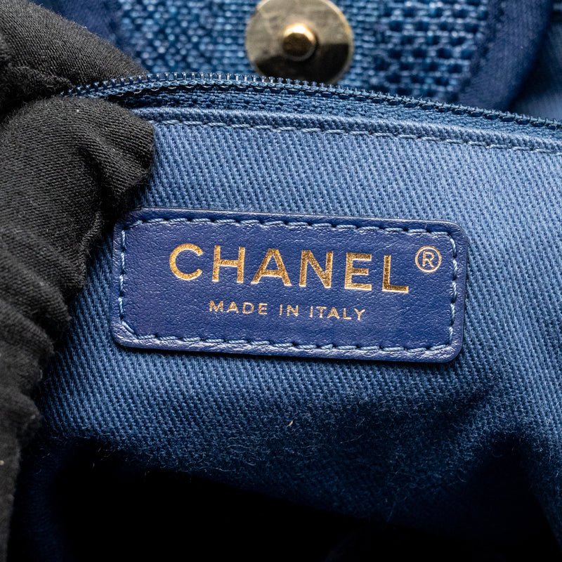 Chanel Large Deauville Tote Bag Canvas/Calfskin Navy Blue LGHW