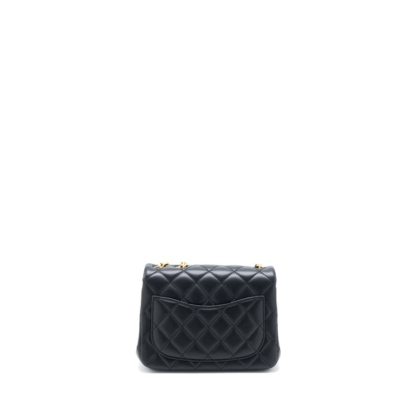 Chanel 23S Camellia Chain Mini Square Flap Bag Lambskin Black Brushed GHW (Microchip)