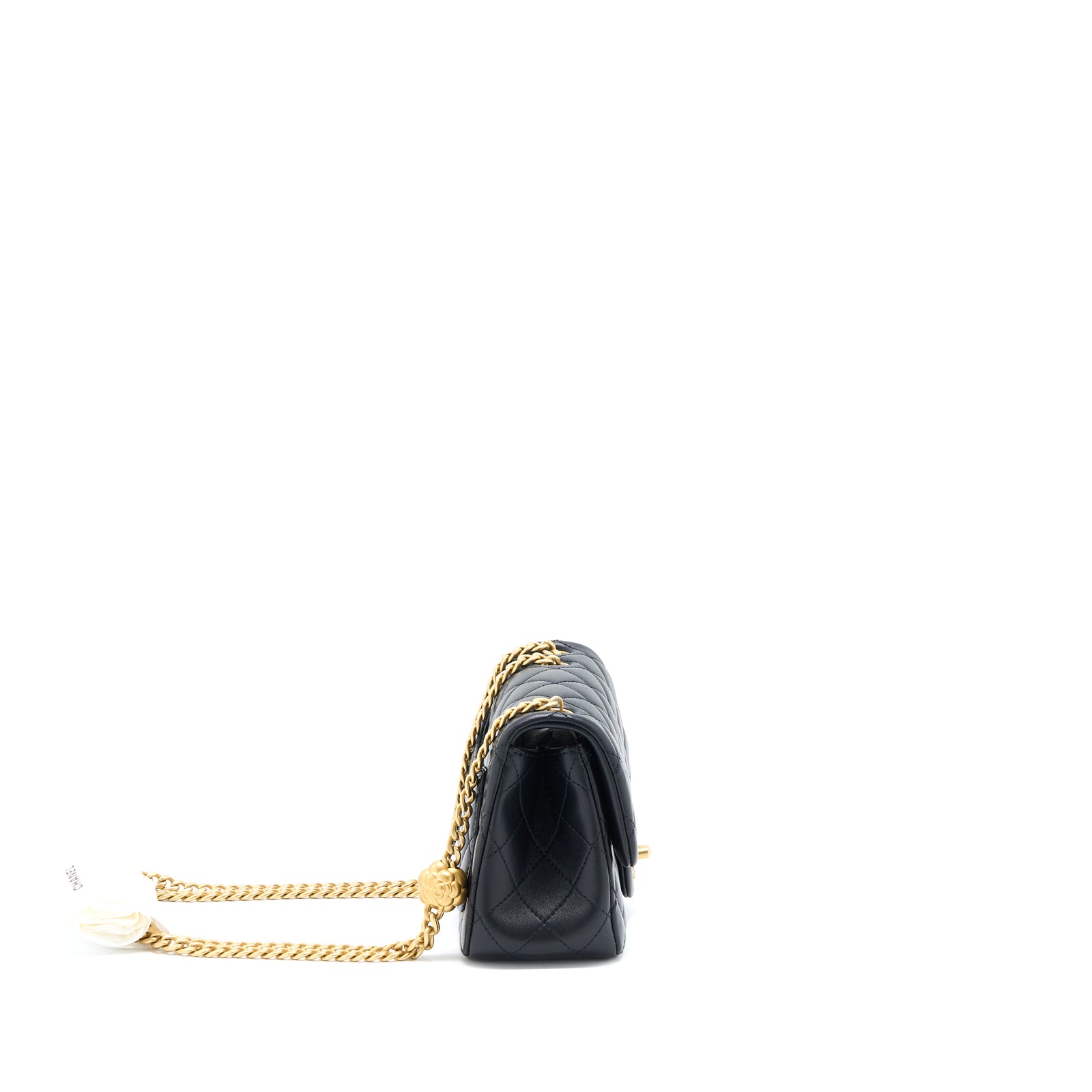バッグ CHANEL camellia chain leather party bag Chanel 23S Camellia Chain Mini Square Flap Bag Lambskin Black Brushed