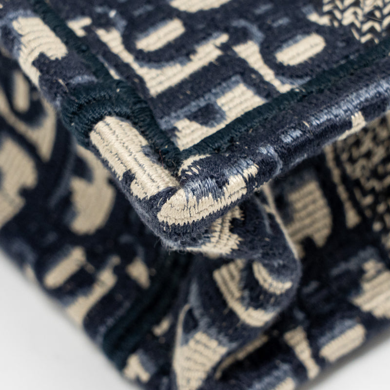 Dior Mini Book Tote Bag Blue Oblique Embriodery