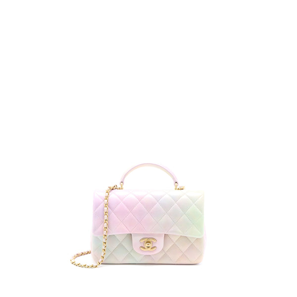 Chanel Top Handle Mini Rectangular Flap Ombré Multicolour Lambskin GHW (Microchip)