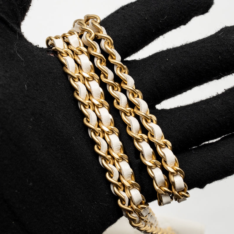 Chanel Flap Phone Holder with Chain Shiny Lambskin White GHW (Microchip)