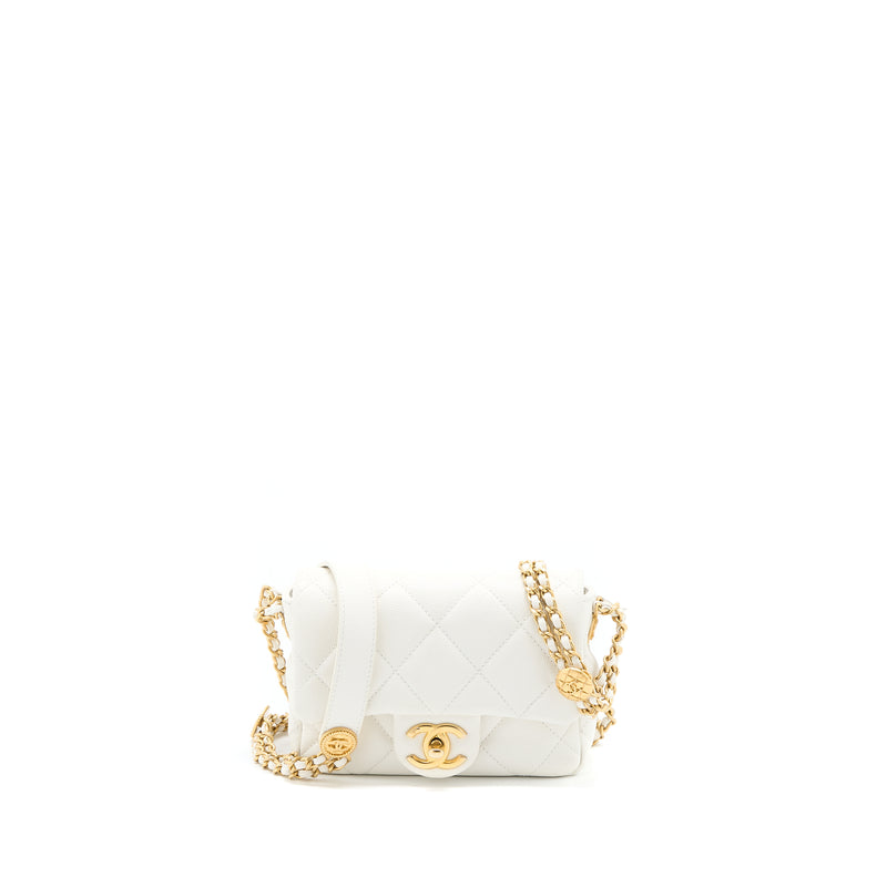 Chanel 22A Mini Square Flap Bag Caviar White Brushed GHW (Microchip)