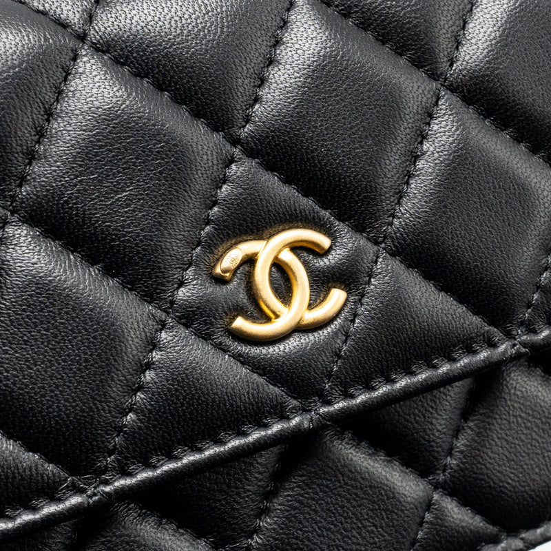 Chanel Pearl Crush Mini Flap Wallet on Chain Lambskin Black GHW (Microchip)