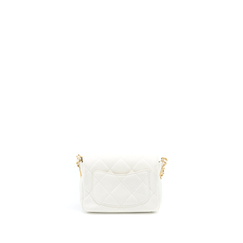Chanel 22A Mini Square Flap Bag Caviar White Brushed GHW (Microchip)