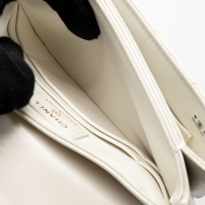 Chanel Flap Phone Holder with Chain Shiny Lambskin White GHW (Microchip)