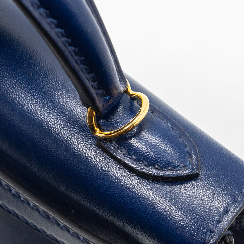 hermes mini kelly II box calfskin blue Saphir GHW stamp U