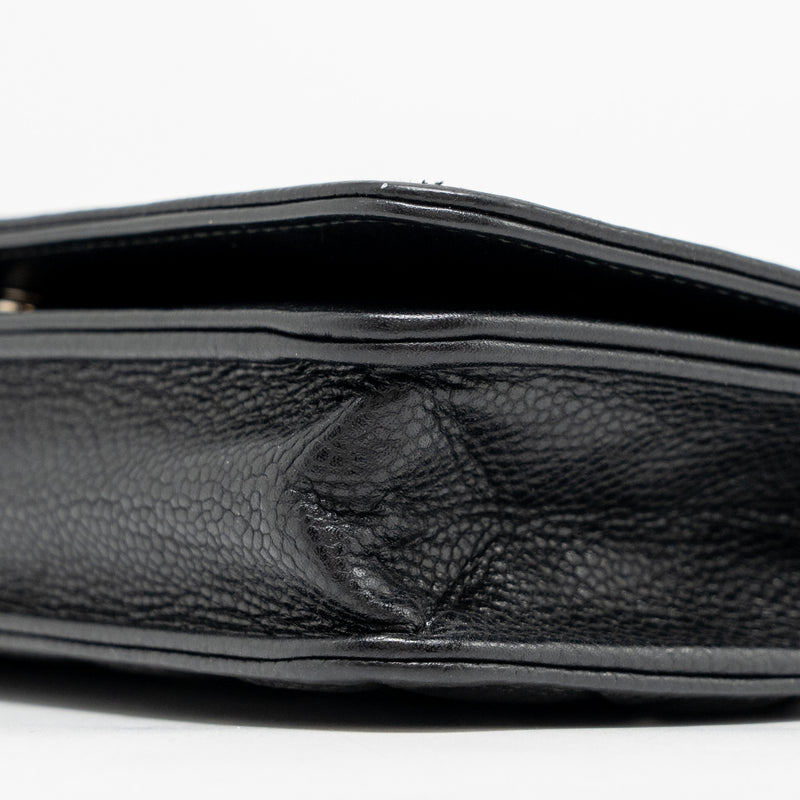 Chanel Quilted Diamond CC Logo Wallet On Chain Caviar Black SHW