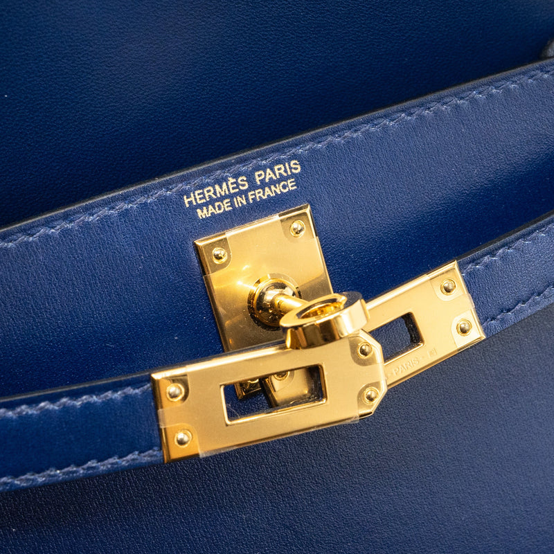 hermes mini kelly II box calfskin blue Saphir GHW stamp U