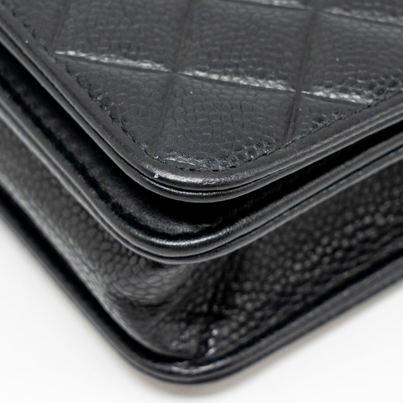 Chanel Quilted Diamond CC Logo Wallet On Chain Caviar Black SHW