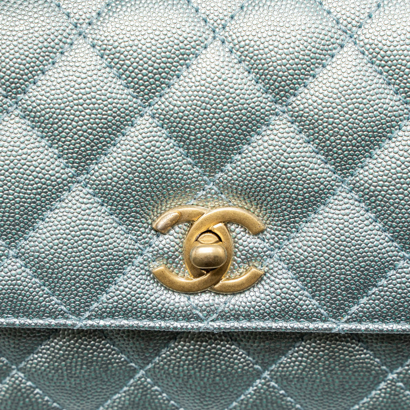 Chanel Small Coco Handle Caviar Metallic Light Blue Brushed GHW (Microchip)