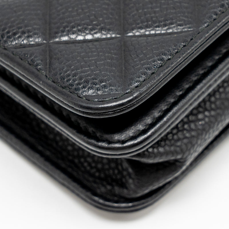 Chanel Quilted Diamond CC Logo Wallet On Chain Caviar Black SHW