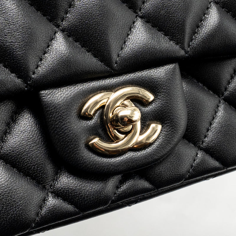 Chanel Mini Square Flap Bag Lambskin Black LGHW (Microchip)