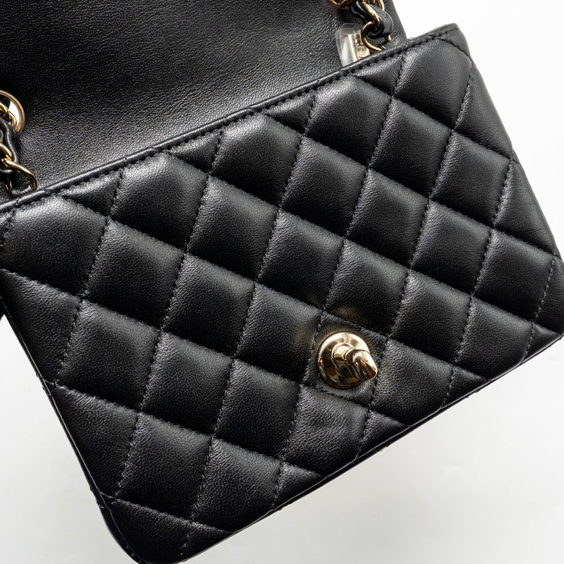Chanel Mini Square Flap Bag Lambskin Black LGHW (Microchip)