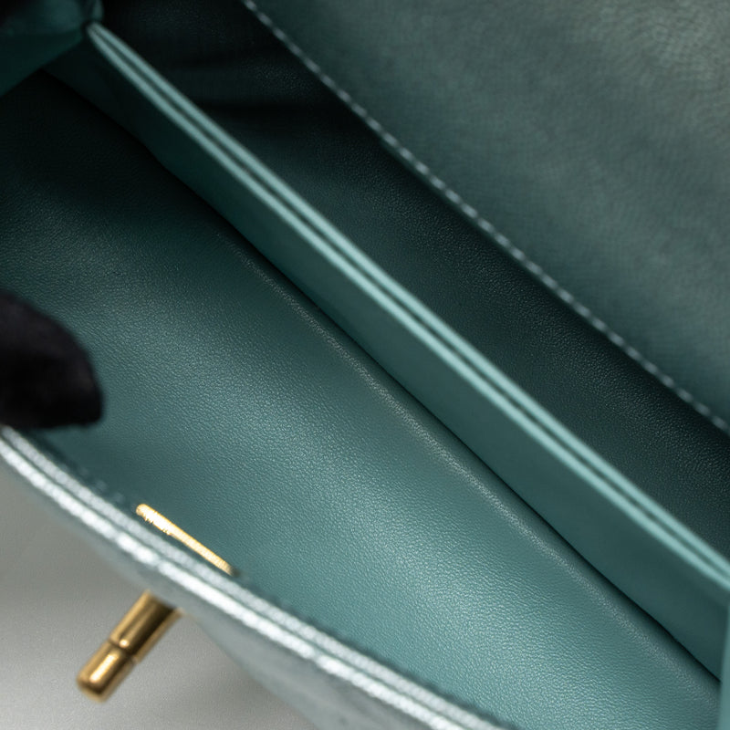 Chanel Small Coco Handle Caviar Metallic Light Blue Brushed GHW (Microchip)