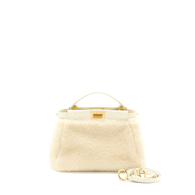 Fendi Mini Peekaboo Bag Montone Liscio Lambskin White GHW