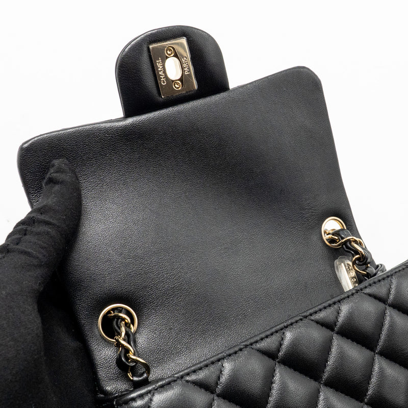 Chanel Mini Square Flap Bag Lambskin Black LGHW (Microchip)