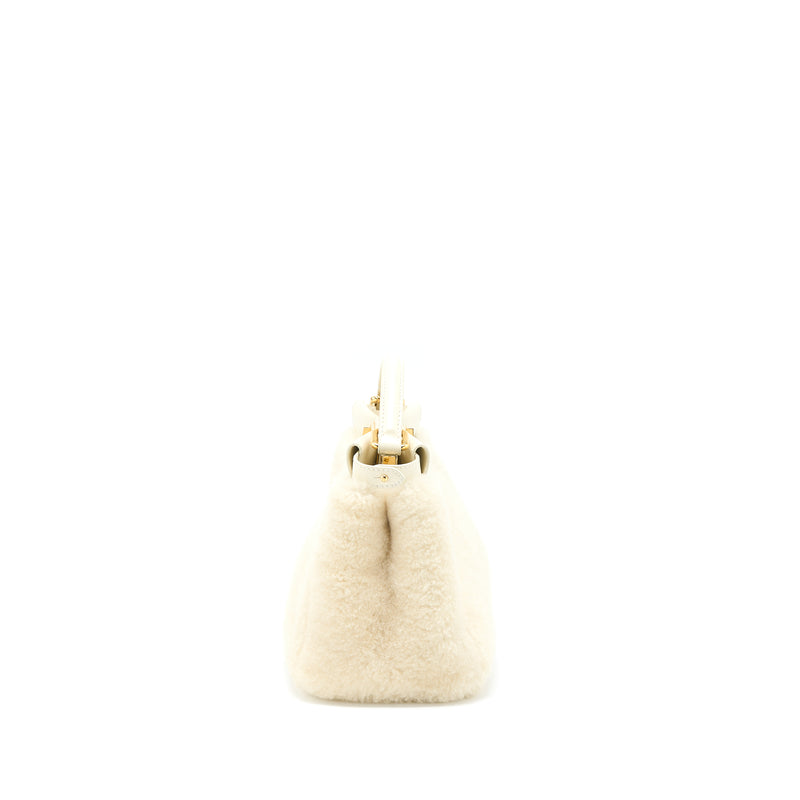 Fendi Mini Peekaboo Bag Montone Liscio Lambskin White GHW