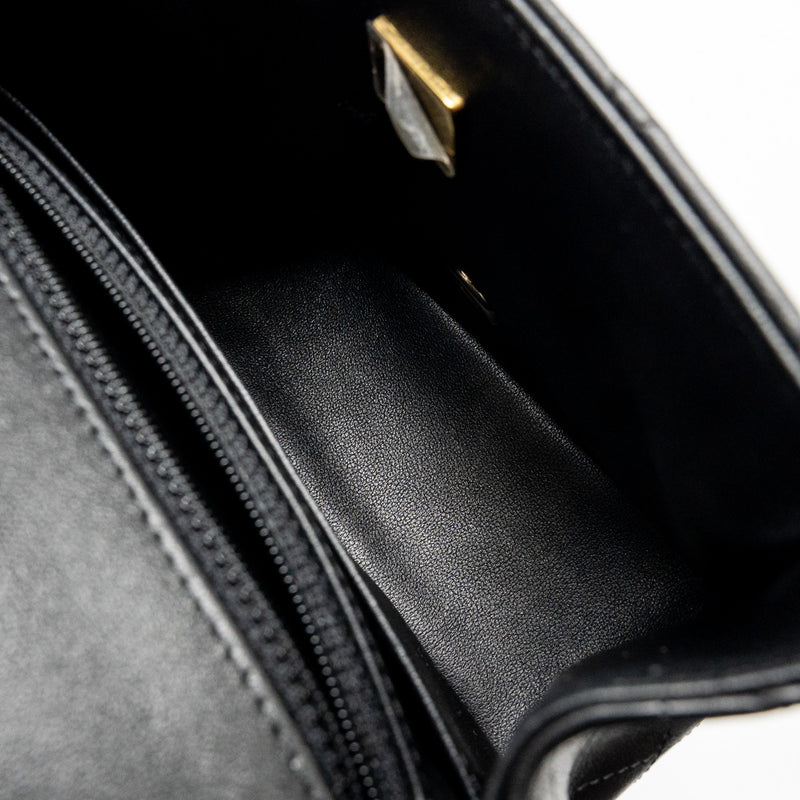 Chanel Mini Square Flap Bag Lambskin Black LGHW (Microchip)