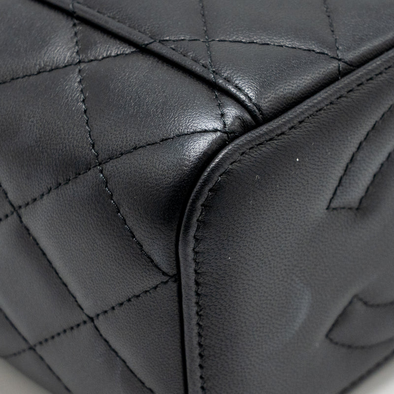 Chanel Top Handle Long Vanity Case with Chain Lambskin Black LGHW (microchip)