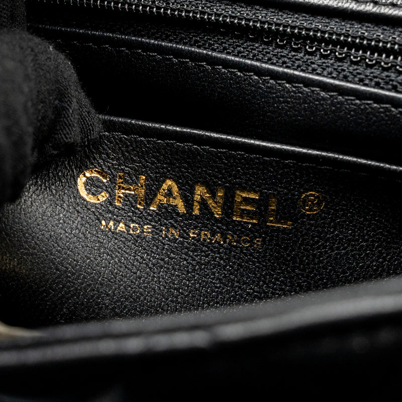Chanel Mini Square Flap Bag Lambskin Black LGHW (Microchip)