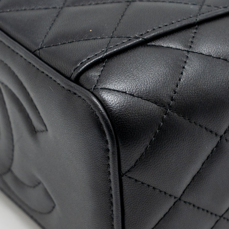 Chanel Top Handle Long Vanity Case with Chain Lambskin Black LGHW (microchip)