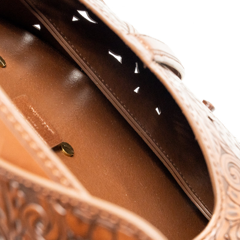 Dior Medium Saddle Bag Laser-cut Floral Calfskin Brown GHW